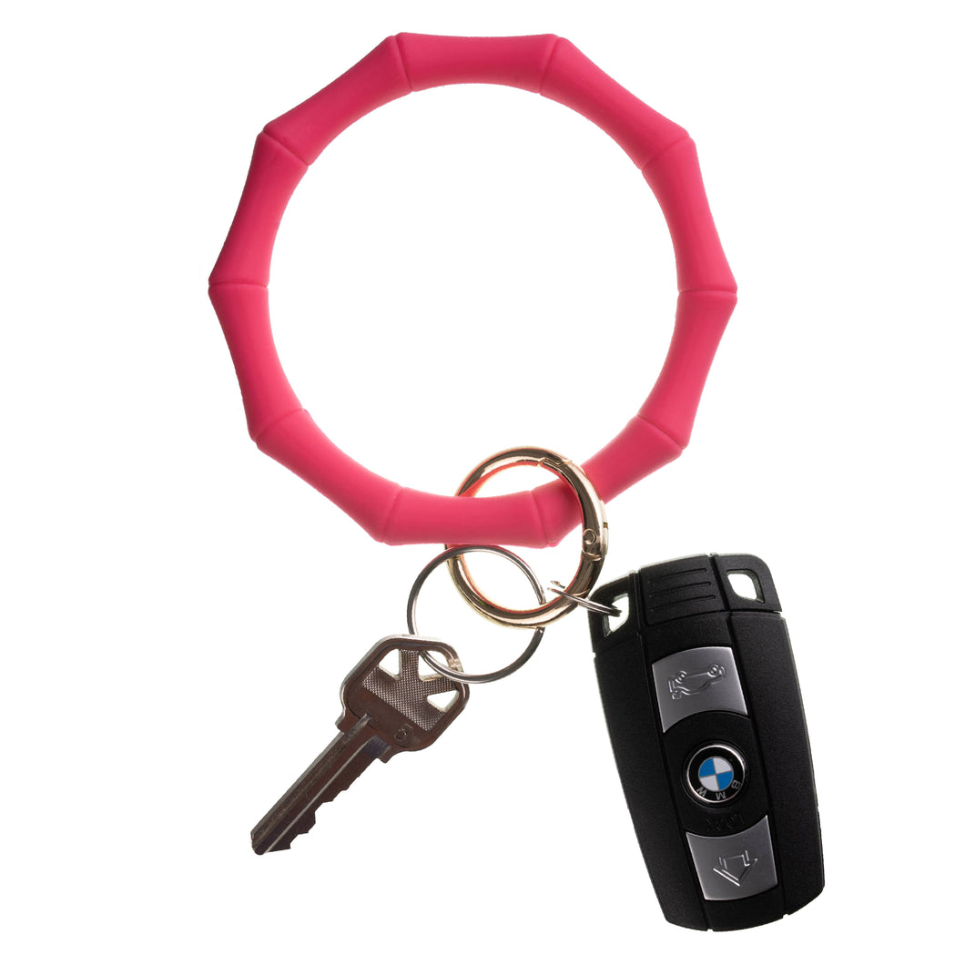 Bracelet Keychains - Silicone Material, Bamboo Shaped Design-dk pink