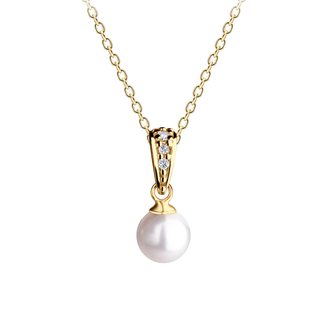 Girls 14K Gold-Plated White Pearl Pendant Necklace for Kids