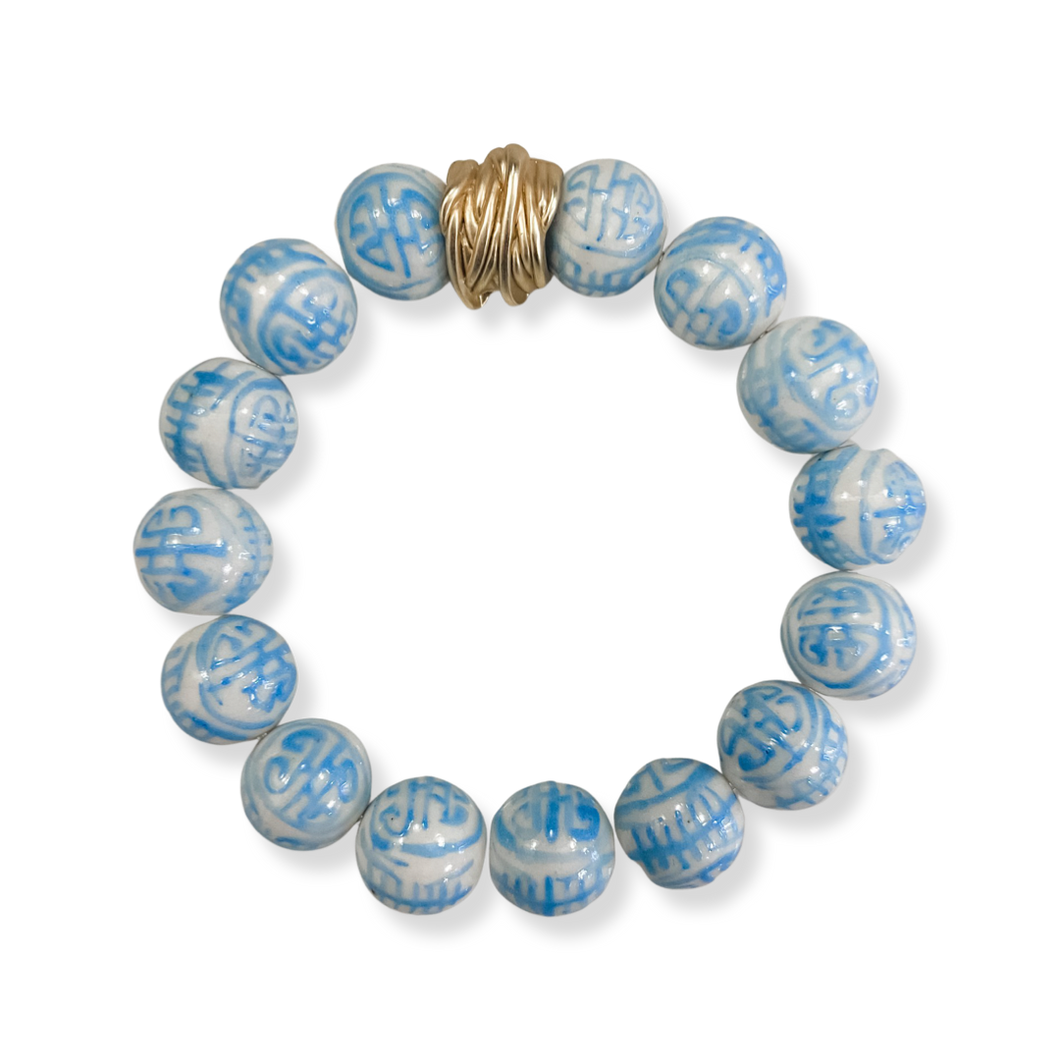Chinoiserie Beaded Bracelet, Pale Blue