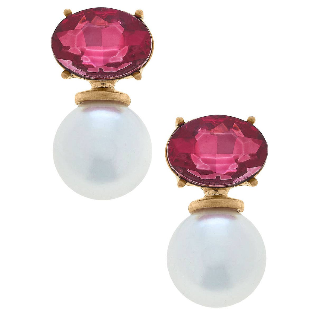Brooke Rhinestone & Pearl Drop Earrings: Fuchsia