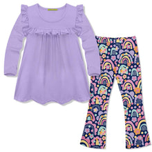 Load image into Gallery viewer, Orchid Petal Ruffle Top &amp; Rainbow Flare Leggings
