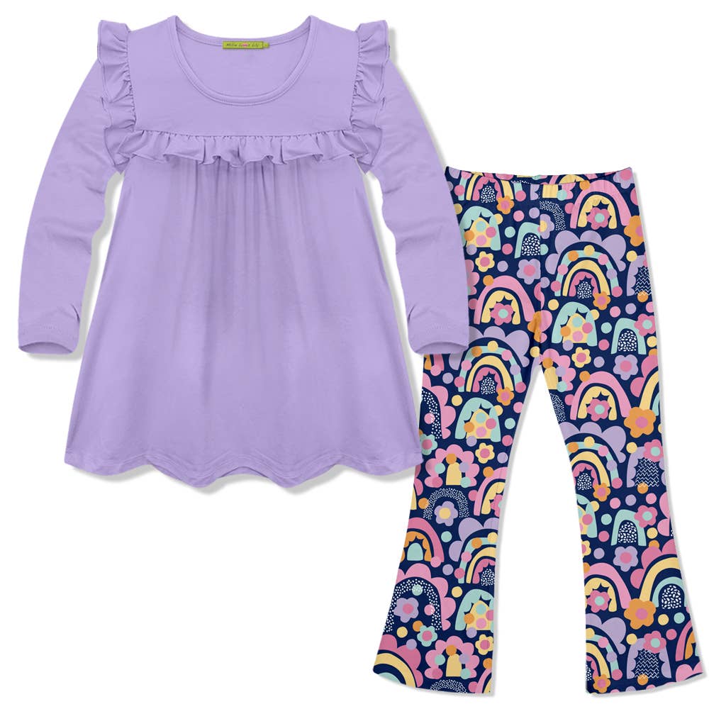 Orchid Petal Ruffle Top & Rainbow Flare Leggings