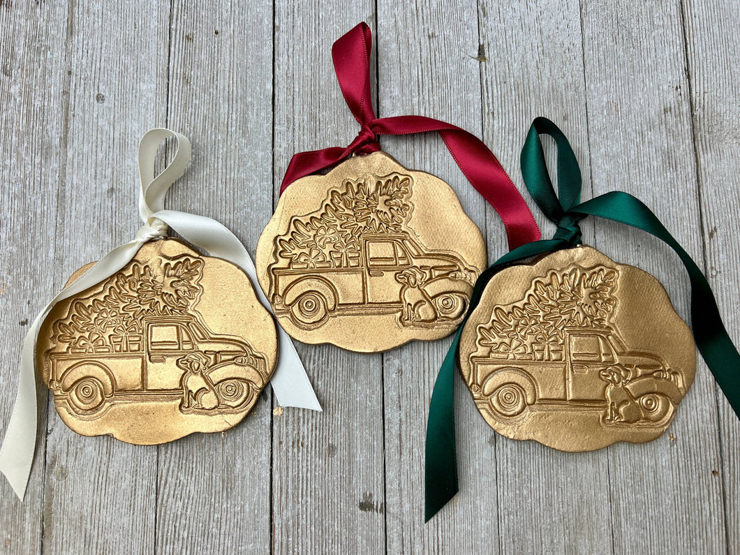 Christmas Truck Ornaments: Red Ribbon