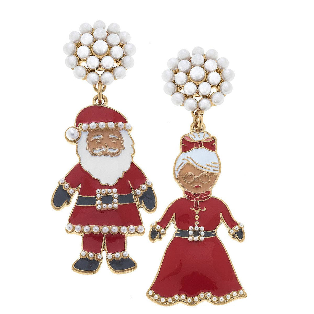 Santa & Mrs. Claus Enamel Earrings in Red & White