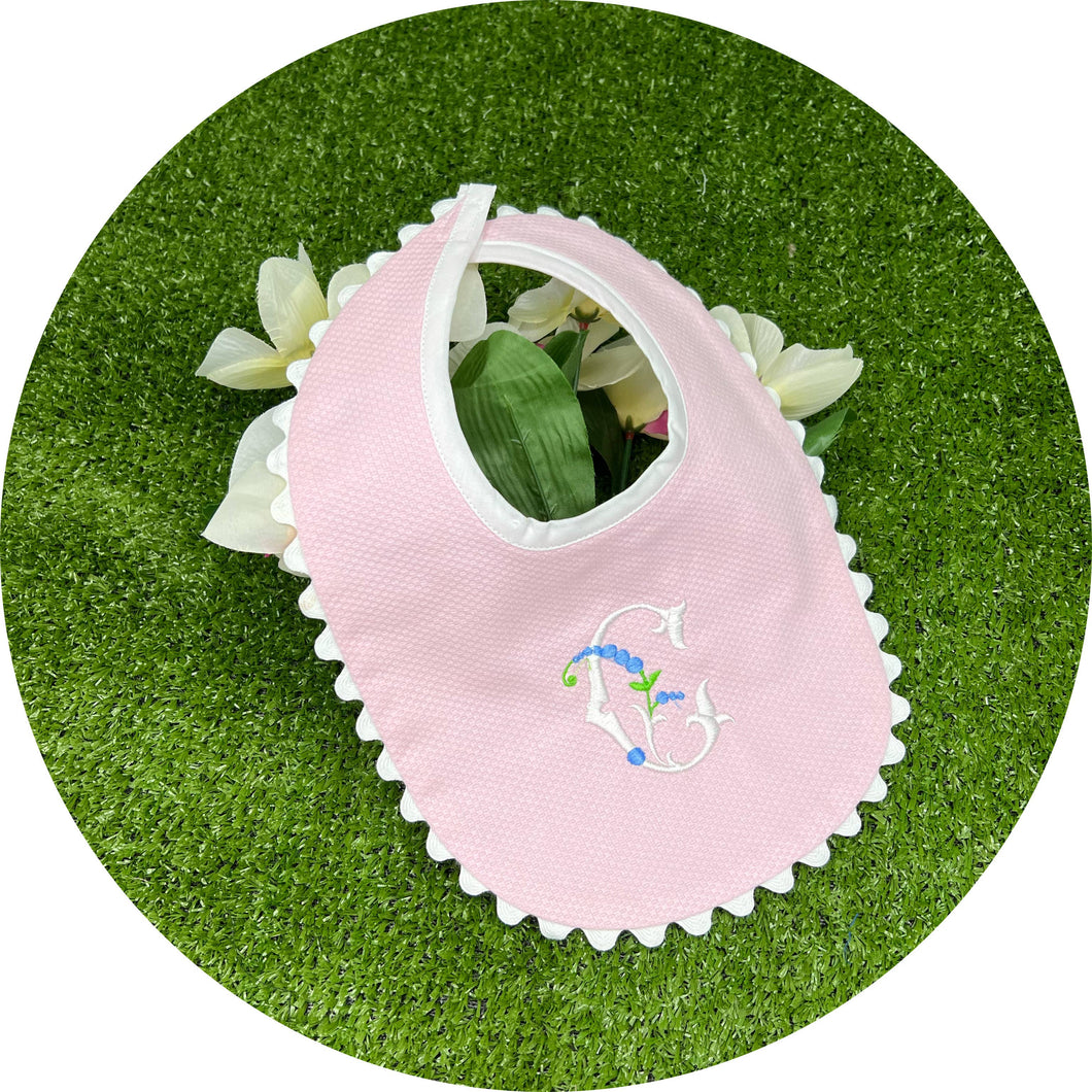 Pink Cotton Pique Baby Bib: With ric rac