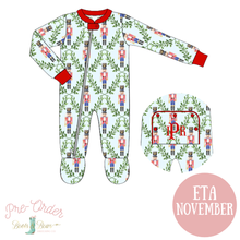 Load image into Gallery viewer, Baby Red Nutcracker Footie Pajamaso
