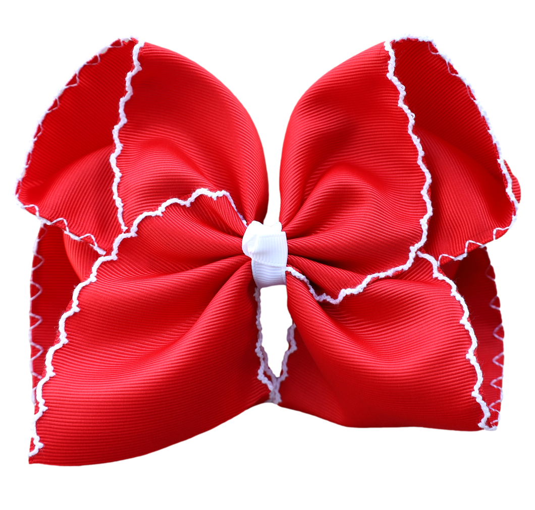 Red Moon Stitch Bow: 4 inch / Alligator Clip