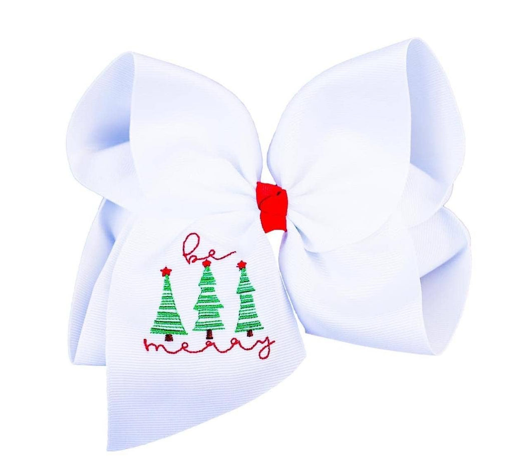 Be Merry  Embroidered Bow: 6 inch / Alligator Clip
