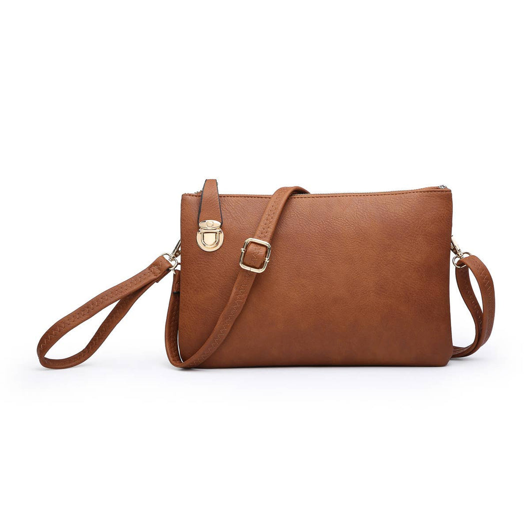 M1613A Sarah Crossbody/Clutch w/ Top Zip & Lock Closure Camel