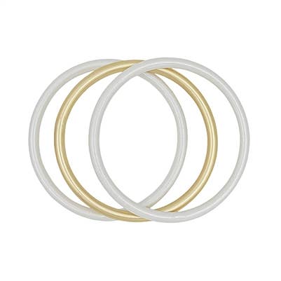 White Metallic and Gold Set of Three Bangle Bracelets