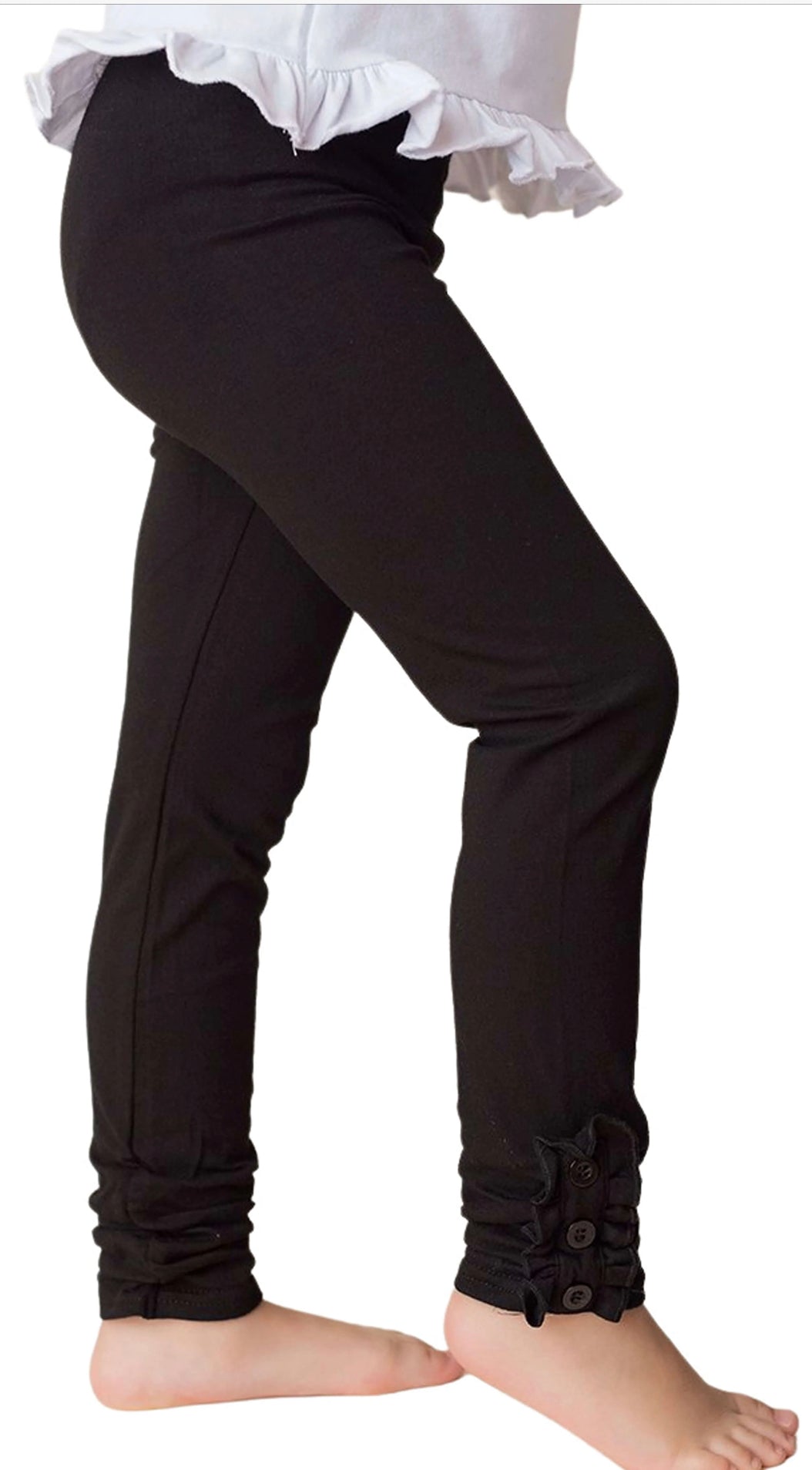 Ruffle Button Leggings-Black