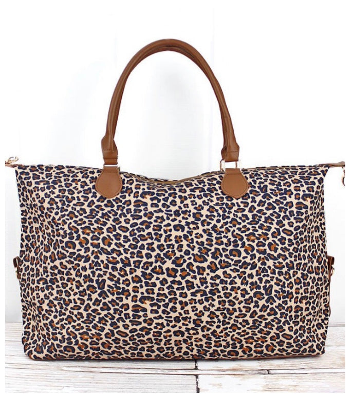 leopard weekender tote