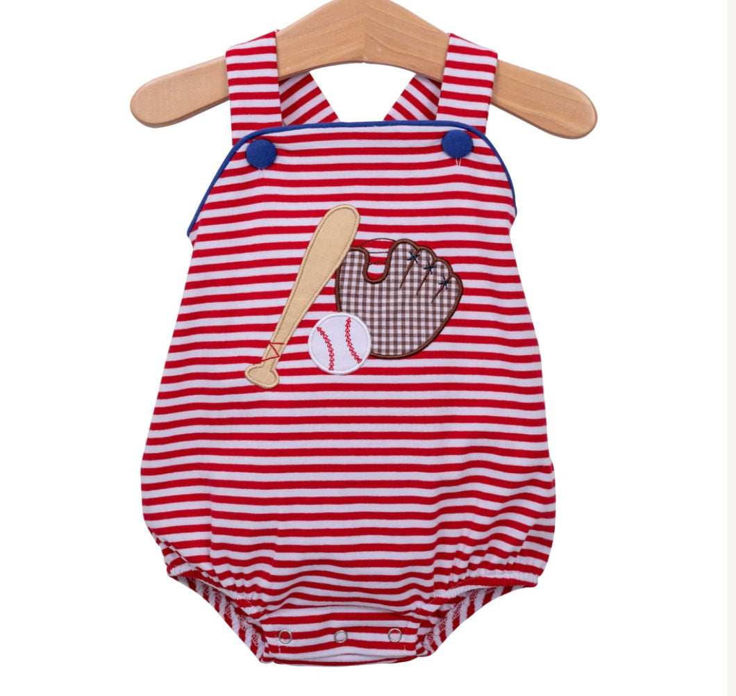 Baseball applique sunsuit