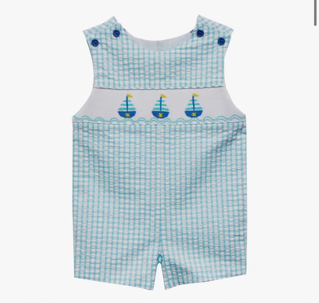 Sailboat Ashton shortall seersucker check turquoise sleeveless