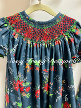 Load image into Gallery viewer, Christmas Floral Smocked Bishop Dress
