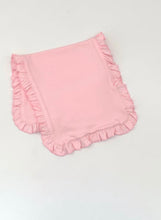 Load image into Gallery viewer, Pink ruffle bib and burp cloth set
