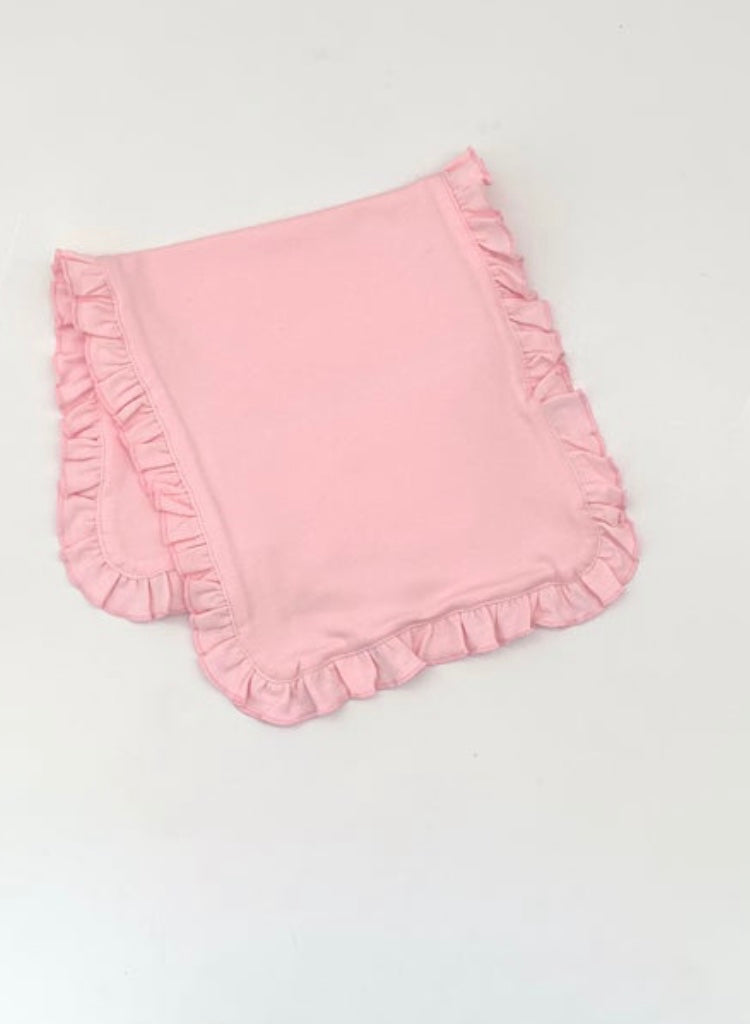 Pink ruffle bib and burp cloth set