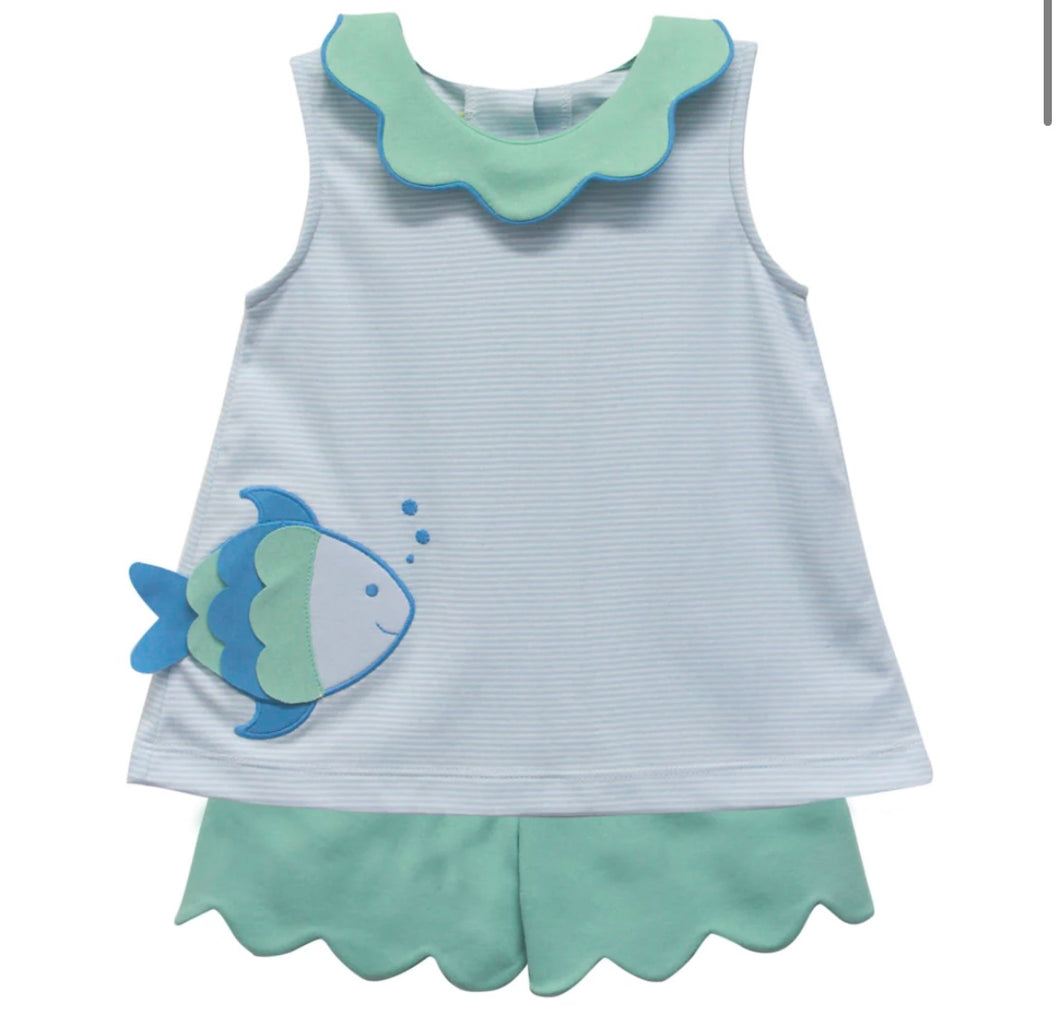 Fish Alice short set knit bitty light blue sleeveless