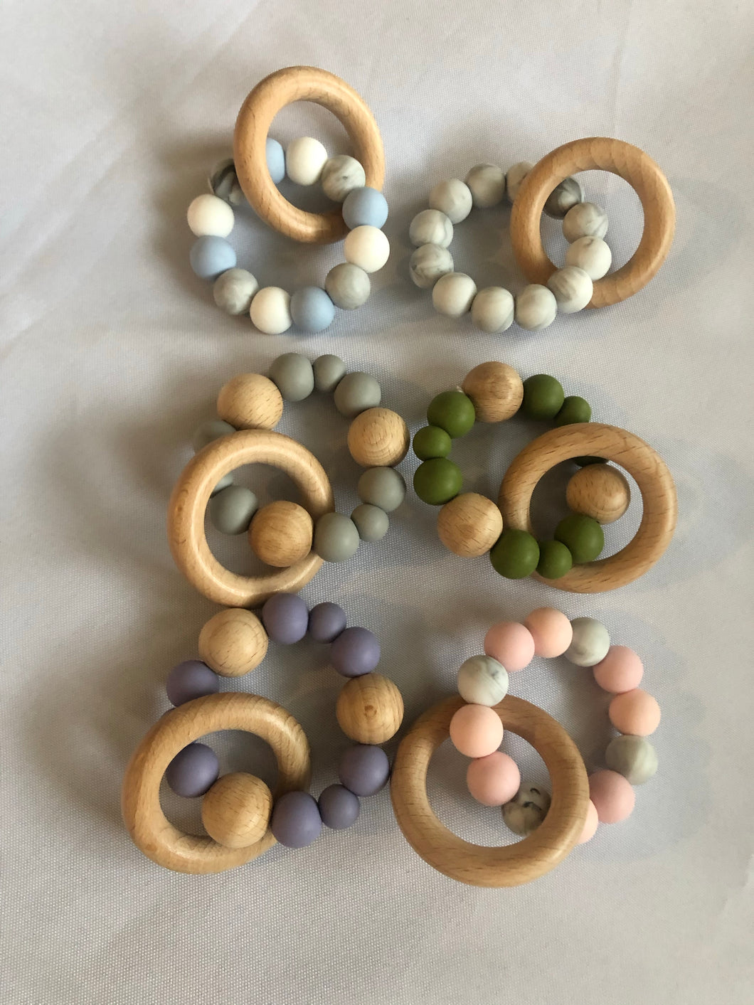 Silcone bead and wood teethers-rings