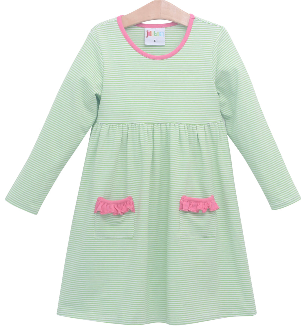 Pocket Dress lime stripe & hot pink Trim
