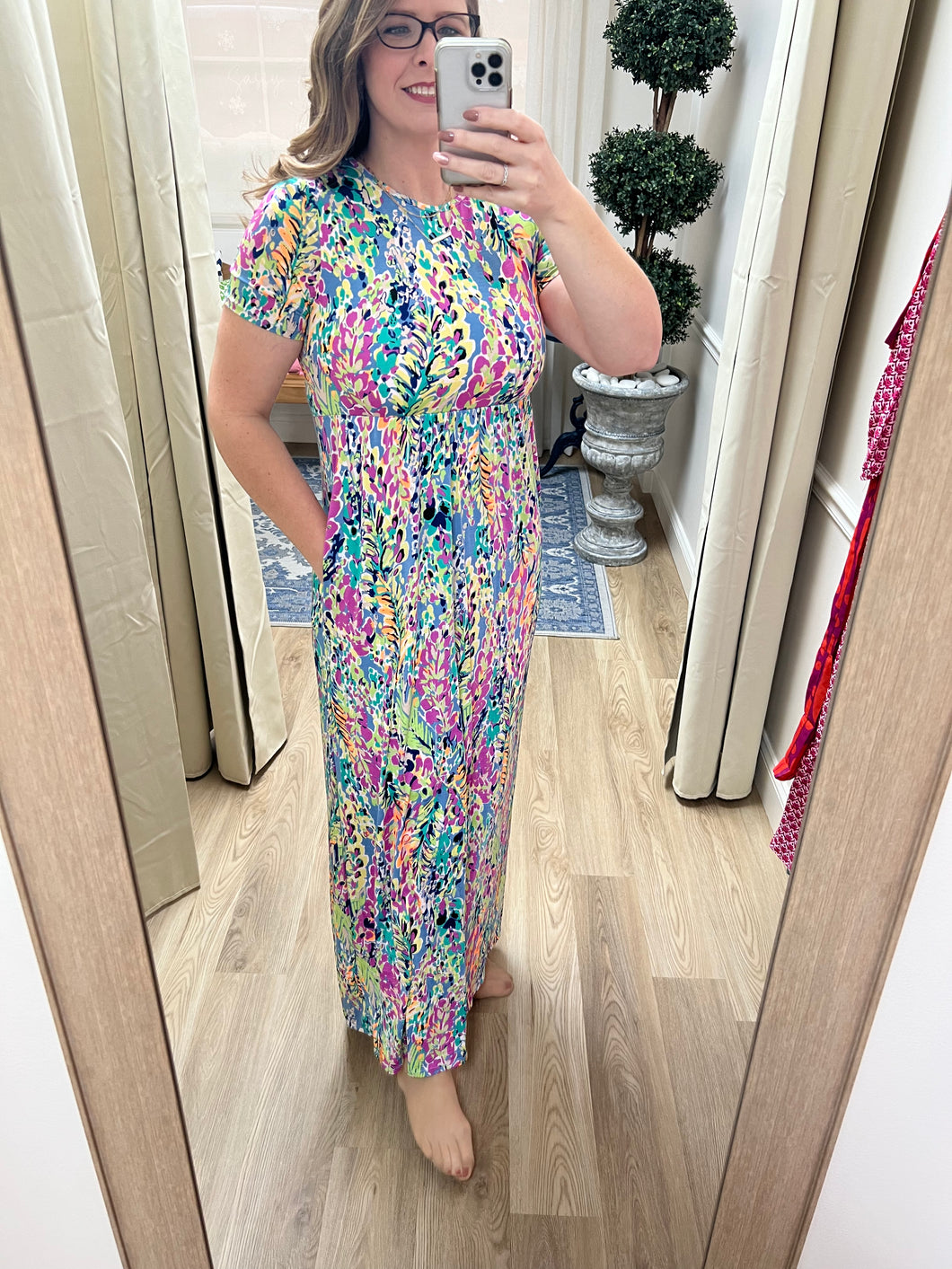 Bright Palm Floral Maxi dress with pockets