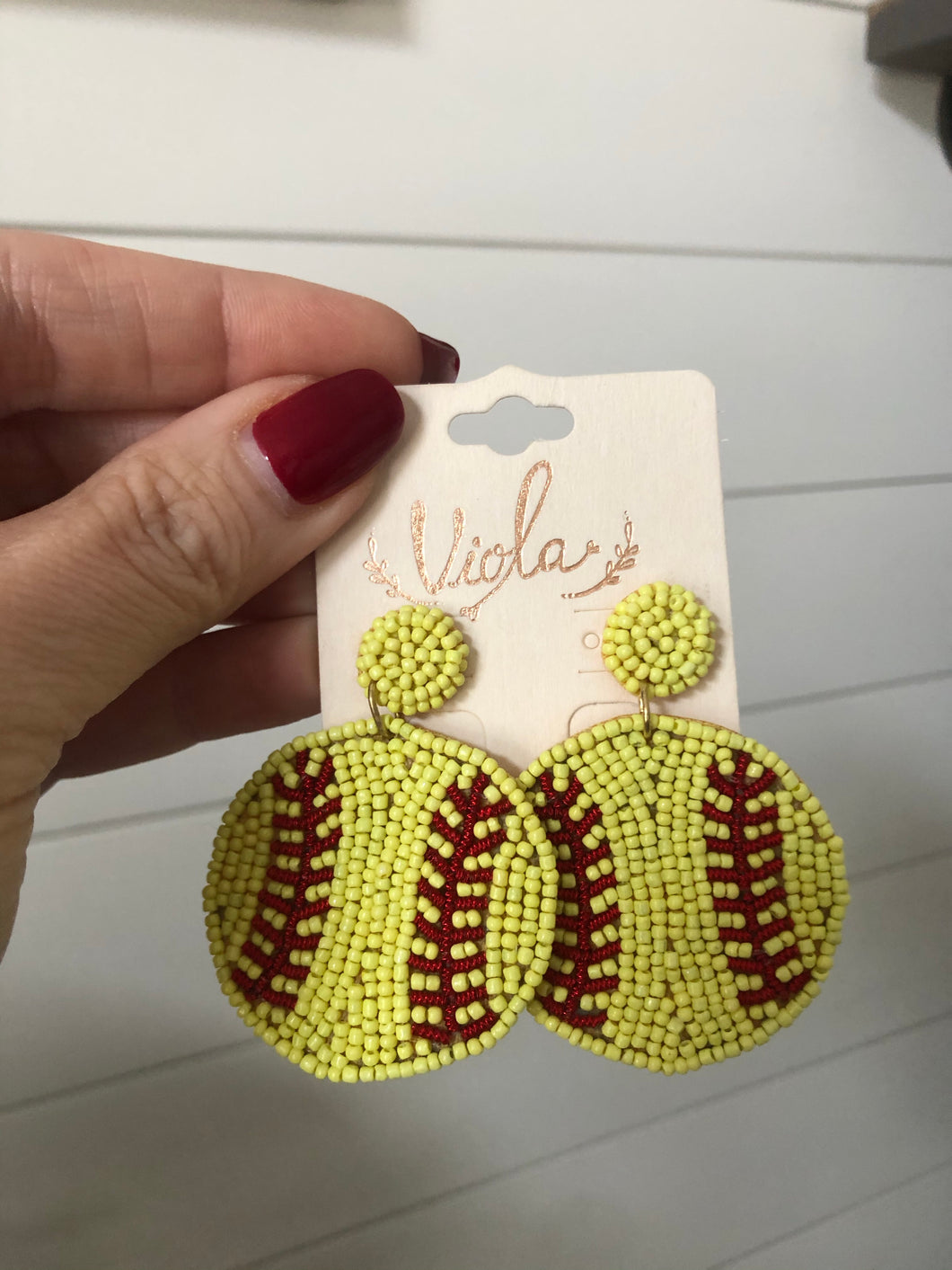 Softball seed bead earrings