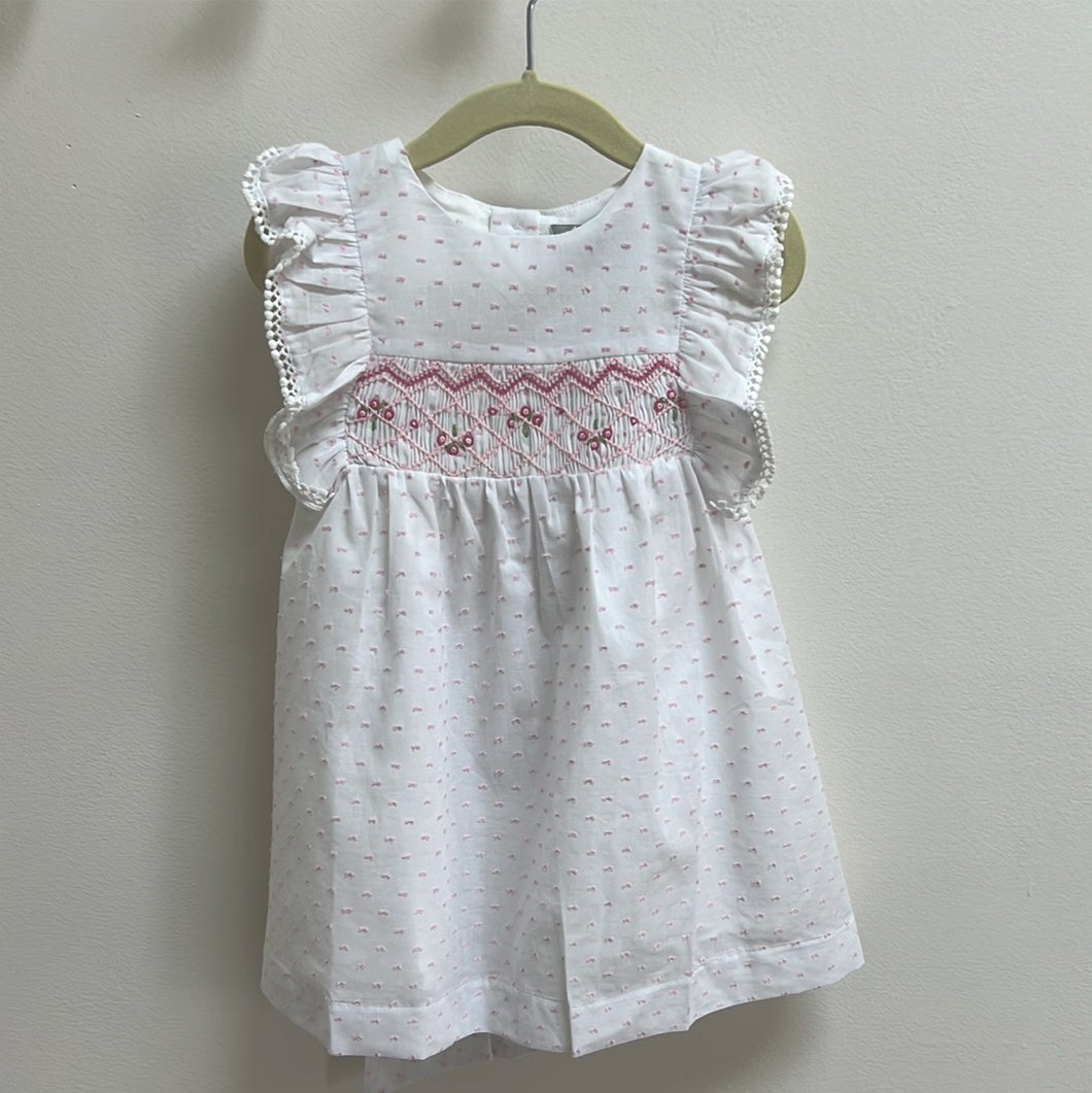 Girls Pin Dot Smocked Angel-Sleeve Dress - Casual Easter Summer Sundress Flower Girl Dress - Infant, Toddler