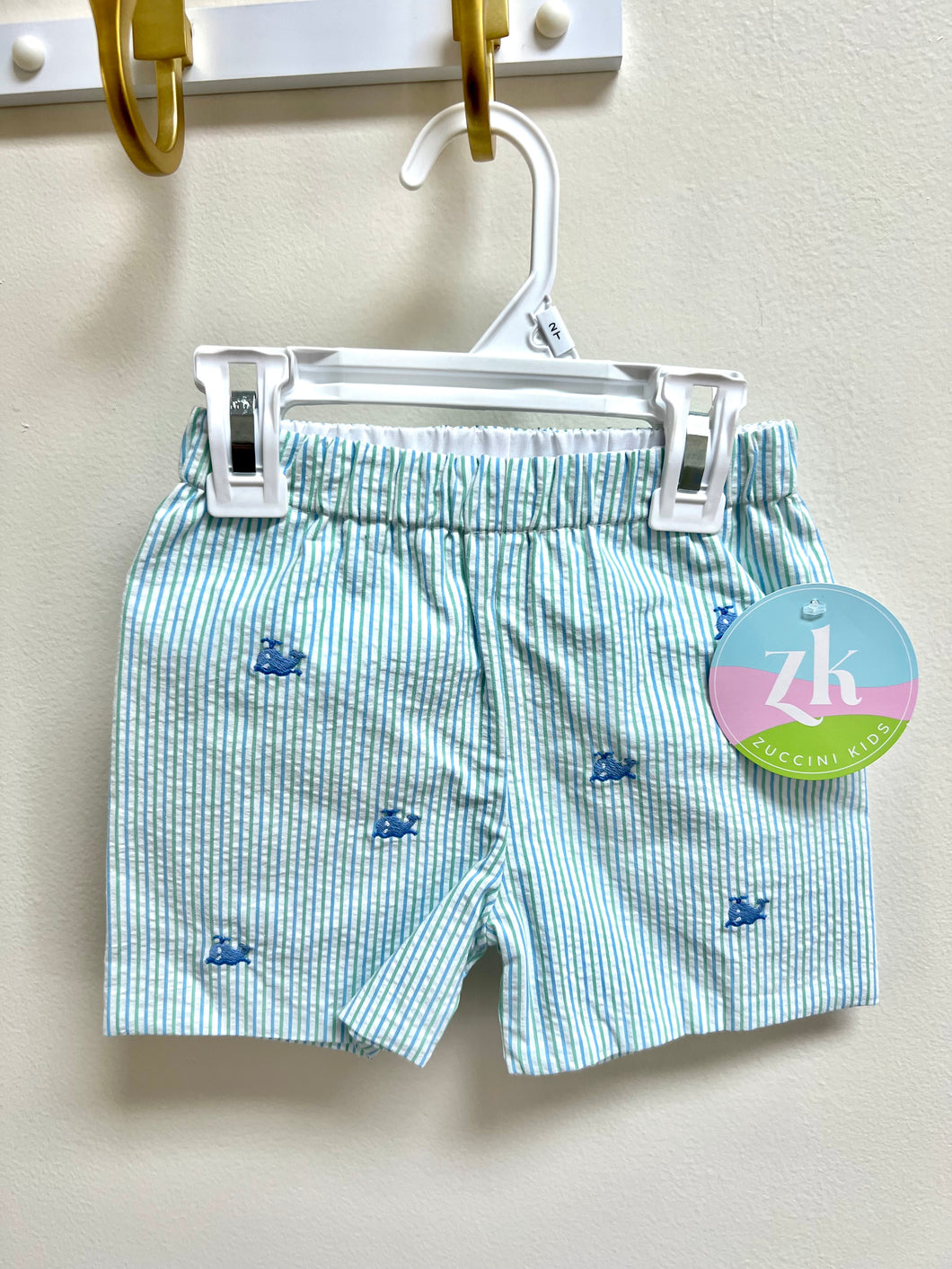 Whale Leo short seersucker stripe light blue & mint