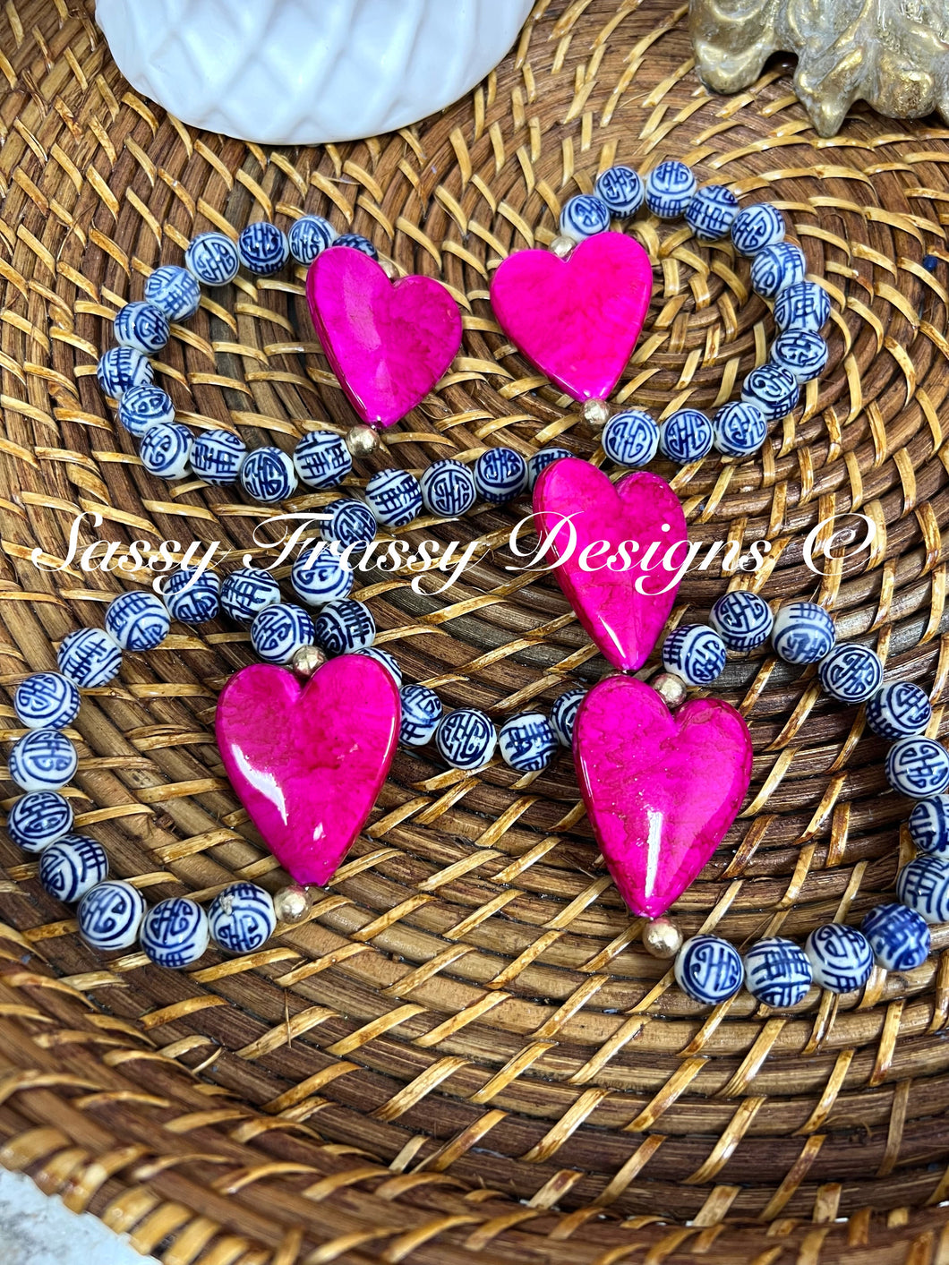 Chinoiserie heart bracelets