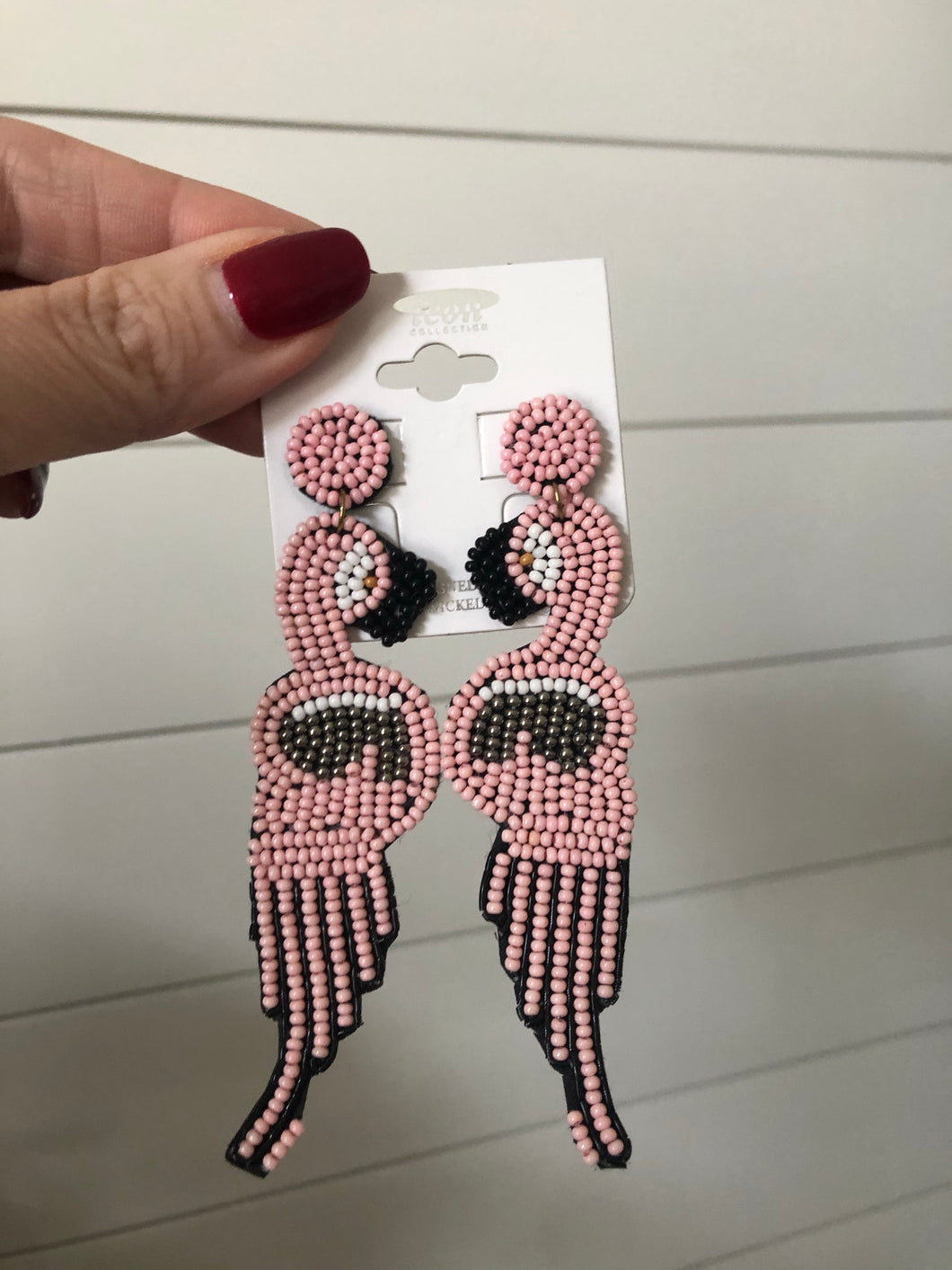 Pink flamingo seed bead earrings