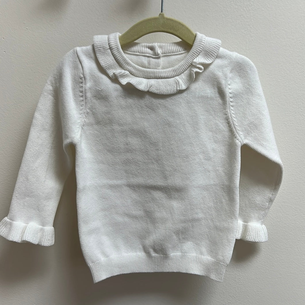 Cream ruffle neck and sleeve sweater-18m