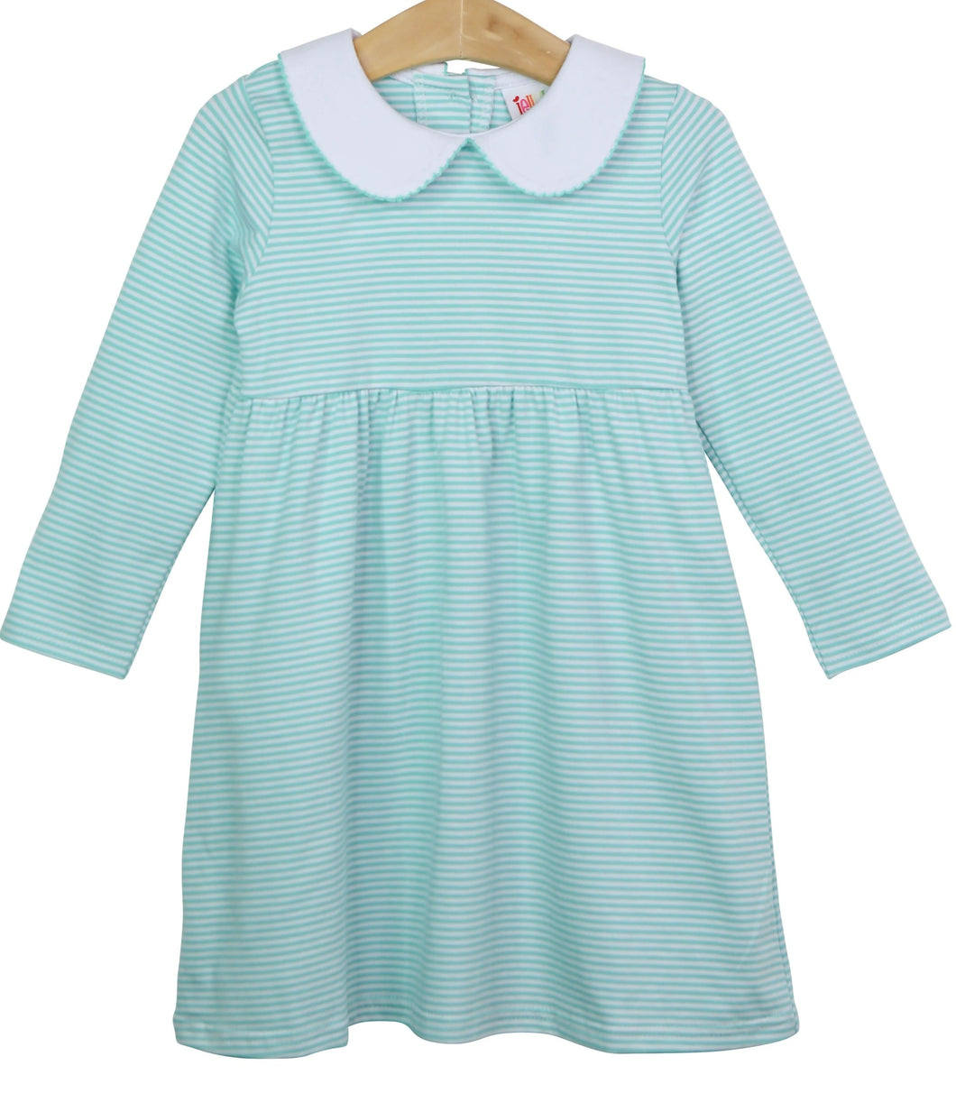 Charlotte Mint stripe long sleeve dress