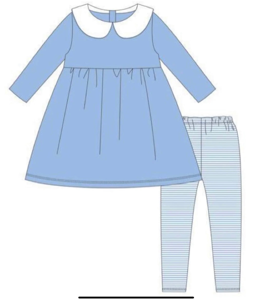 Charlotte Pants Set-Cornflower Blue top and Blue stripe pants