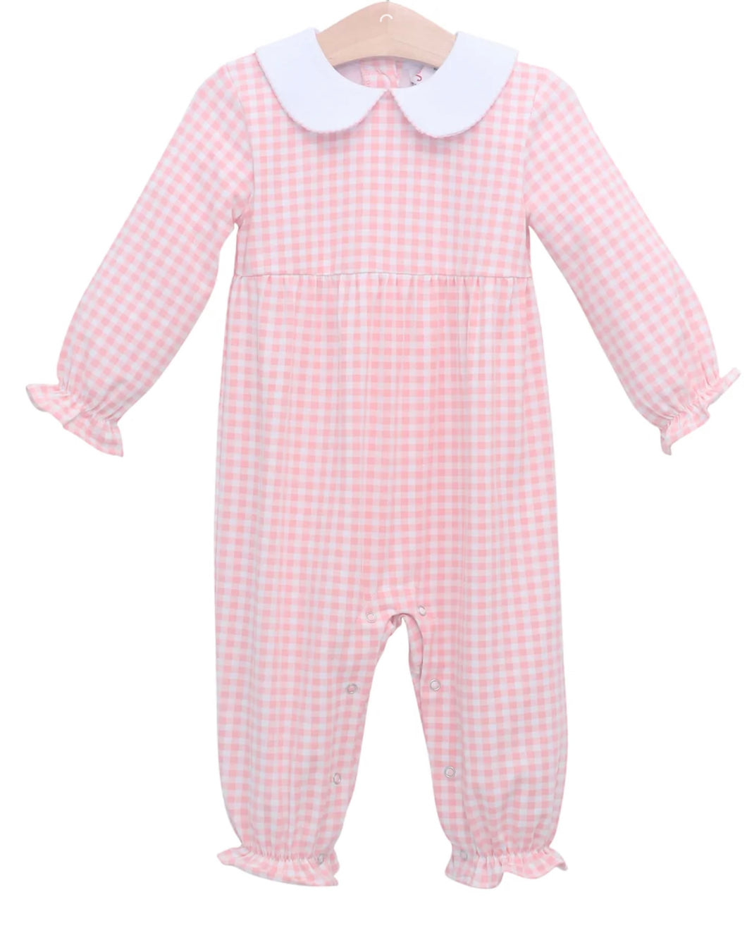 Pink Gingham Charlotte Romper long sleeve