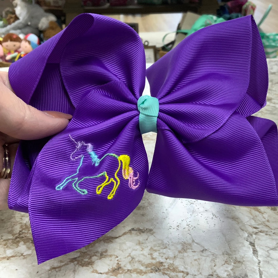 Unicorn Sketch Embroidered Bow-purple