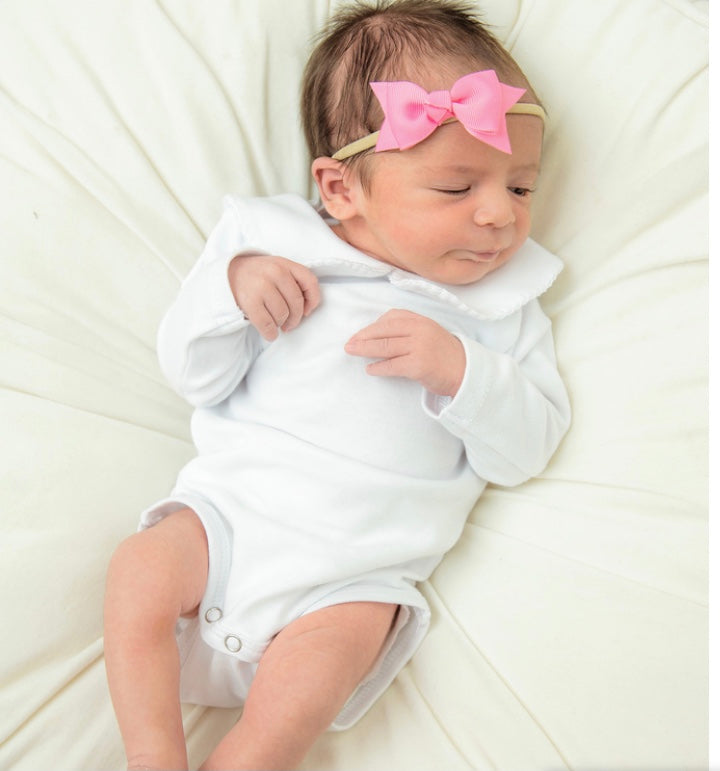 Picot trim Peter Pan collar bodysuit long sleeve