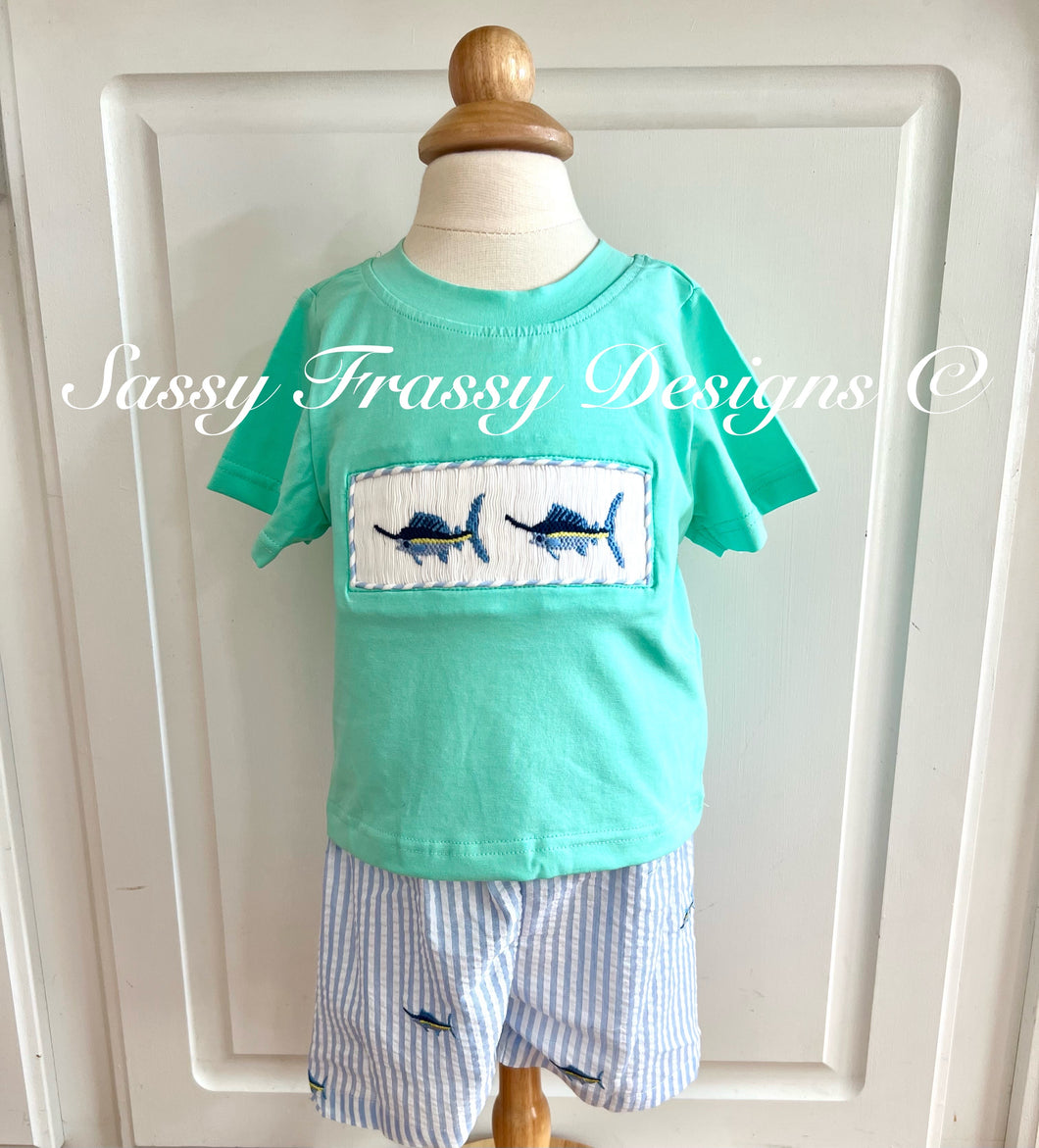 Smocked marlin shorts set