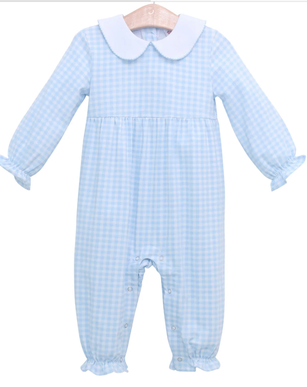 Blue Gingham Charlotte Romper long sleeve