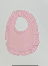 Load image into Gallery viewer, Pink ruffle bib and burp cloth set
