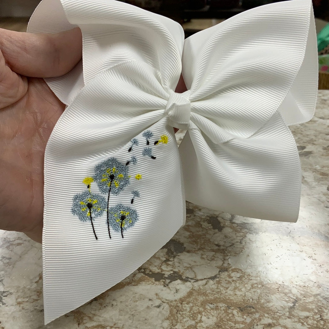 Dandelion Embroidered bow